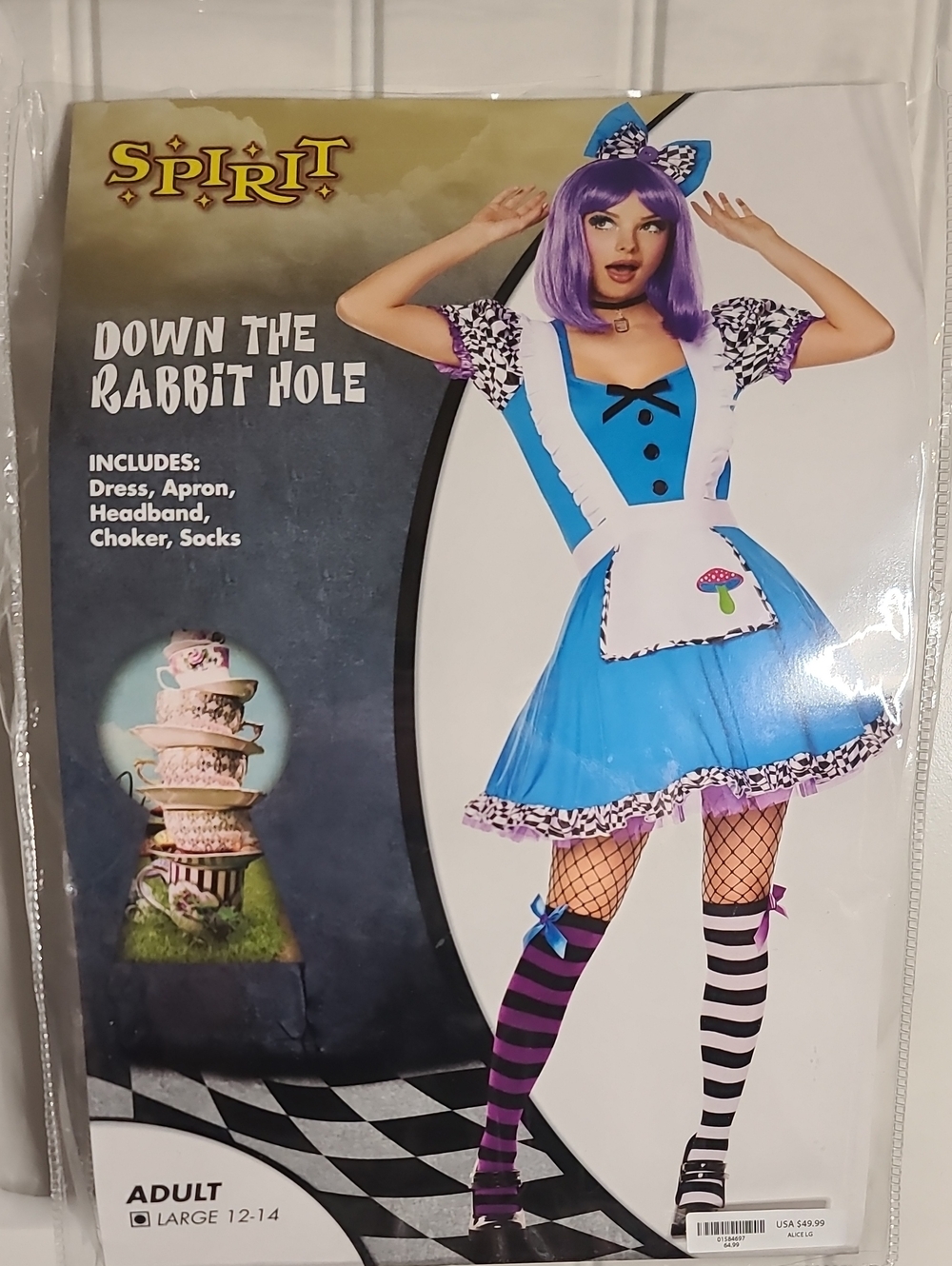 Spirit Halloween 5pc "Down The Rabbit Hole" Alice Costume NWT Women Lg 12/14